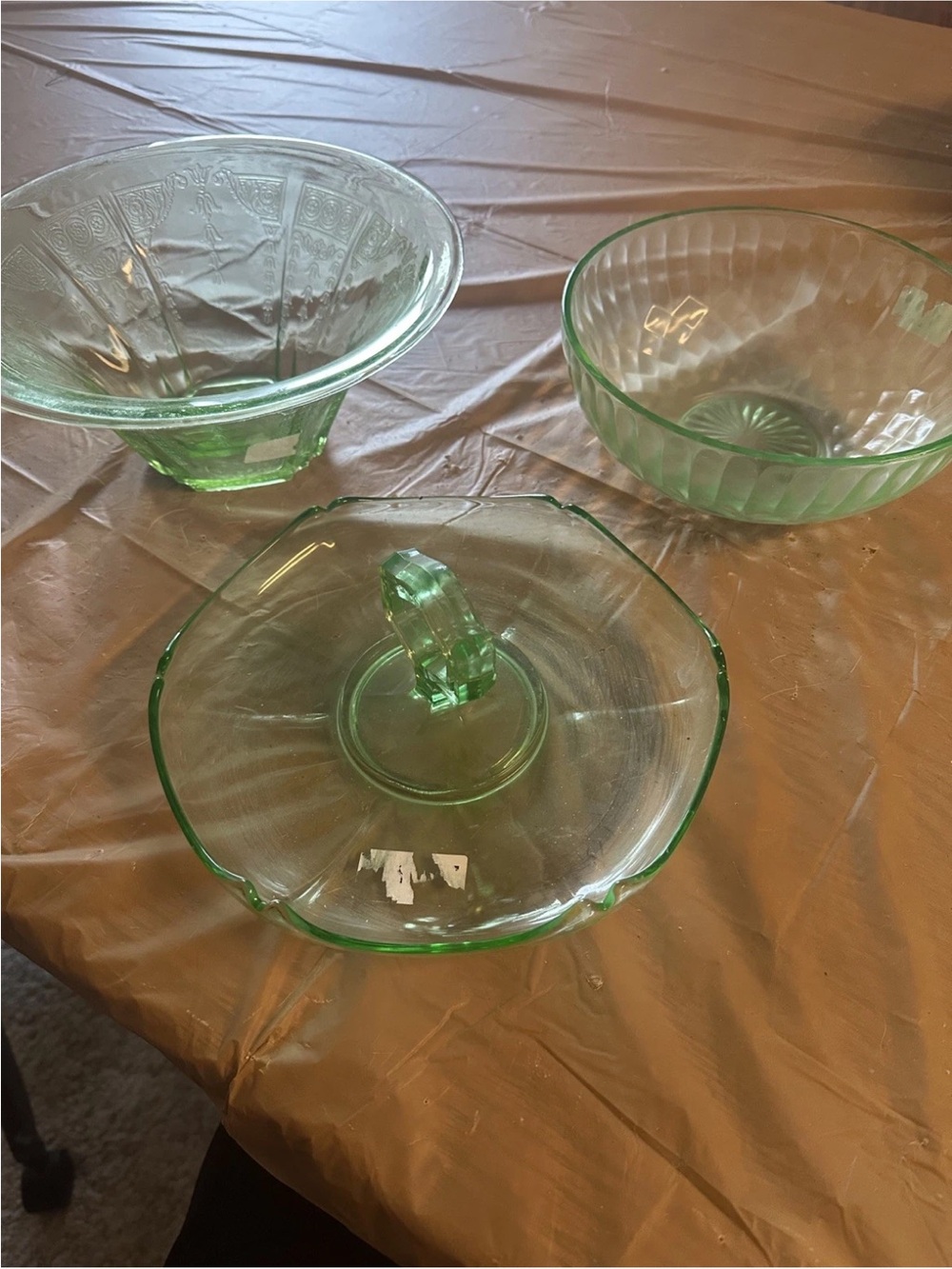 Vintage Uranium Mixed Set LOT of 3 glass bowl, candy dish, finger free shipping